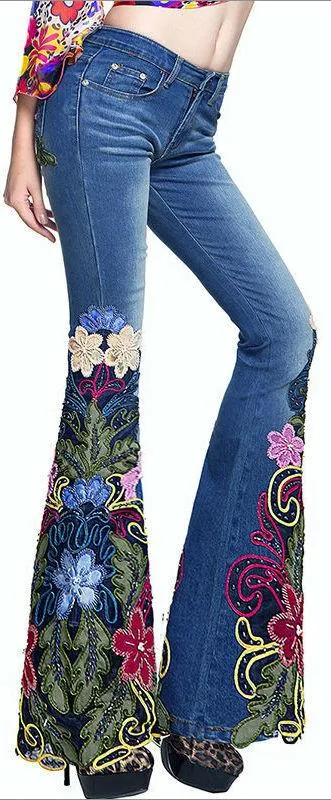 'Flower Child' Embellished Flared Jeans