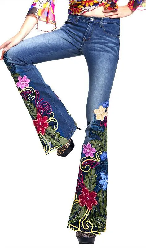 'Flower Child' Embellished Flared Jeans