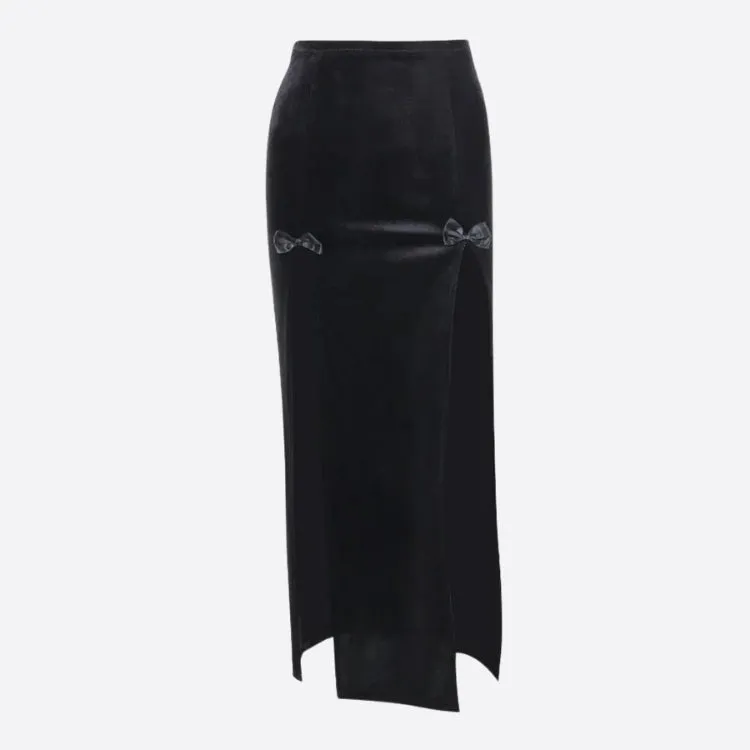 Goth Velvet High Split Midi Skirt