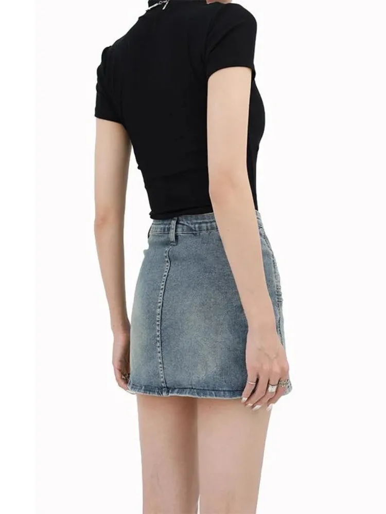 Grunge Fake Pocket Denim Mini Skirt