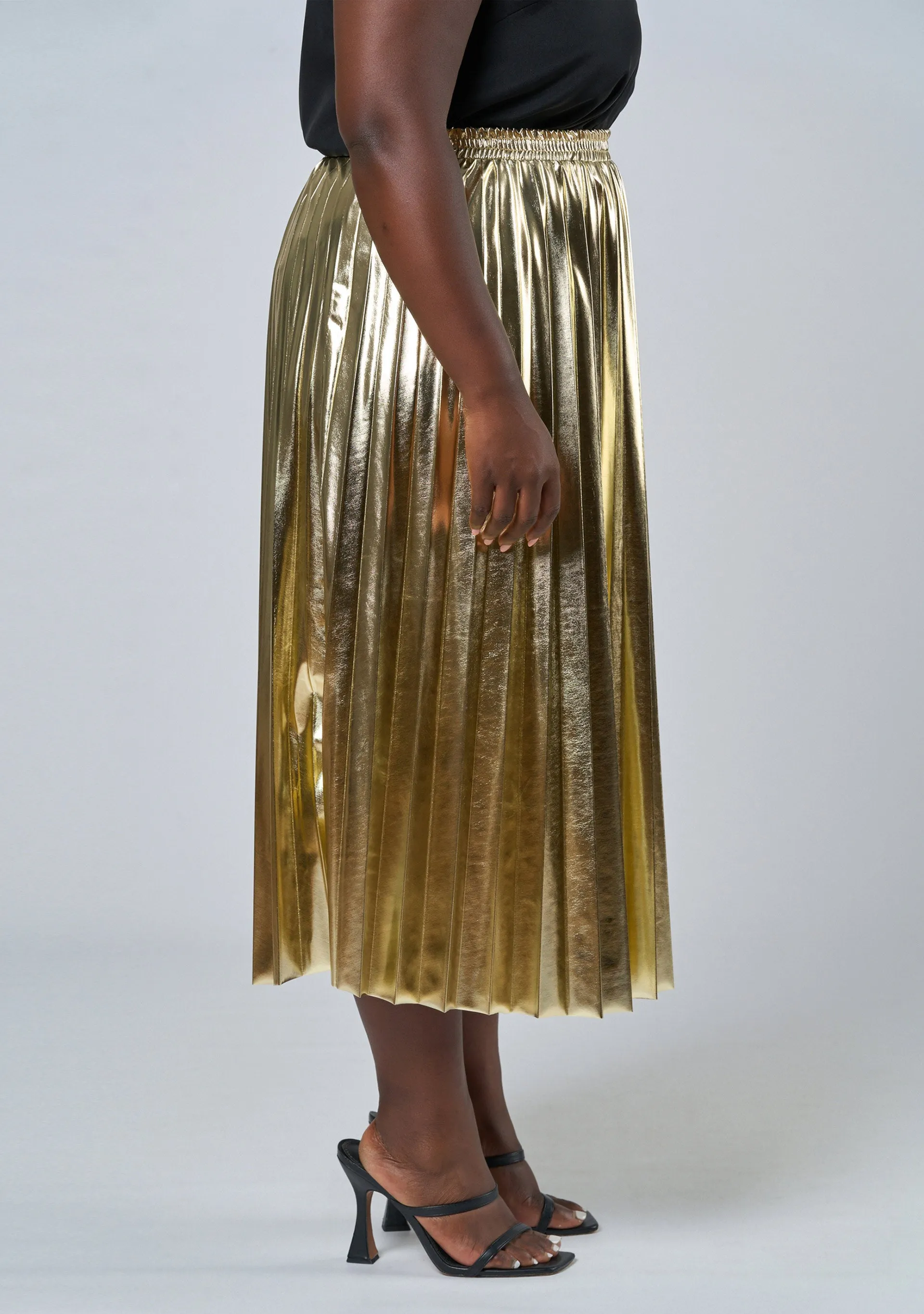 Halle Metallic Pleated Skirt