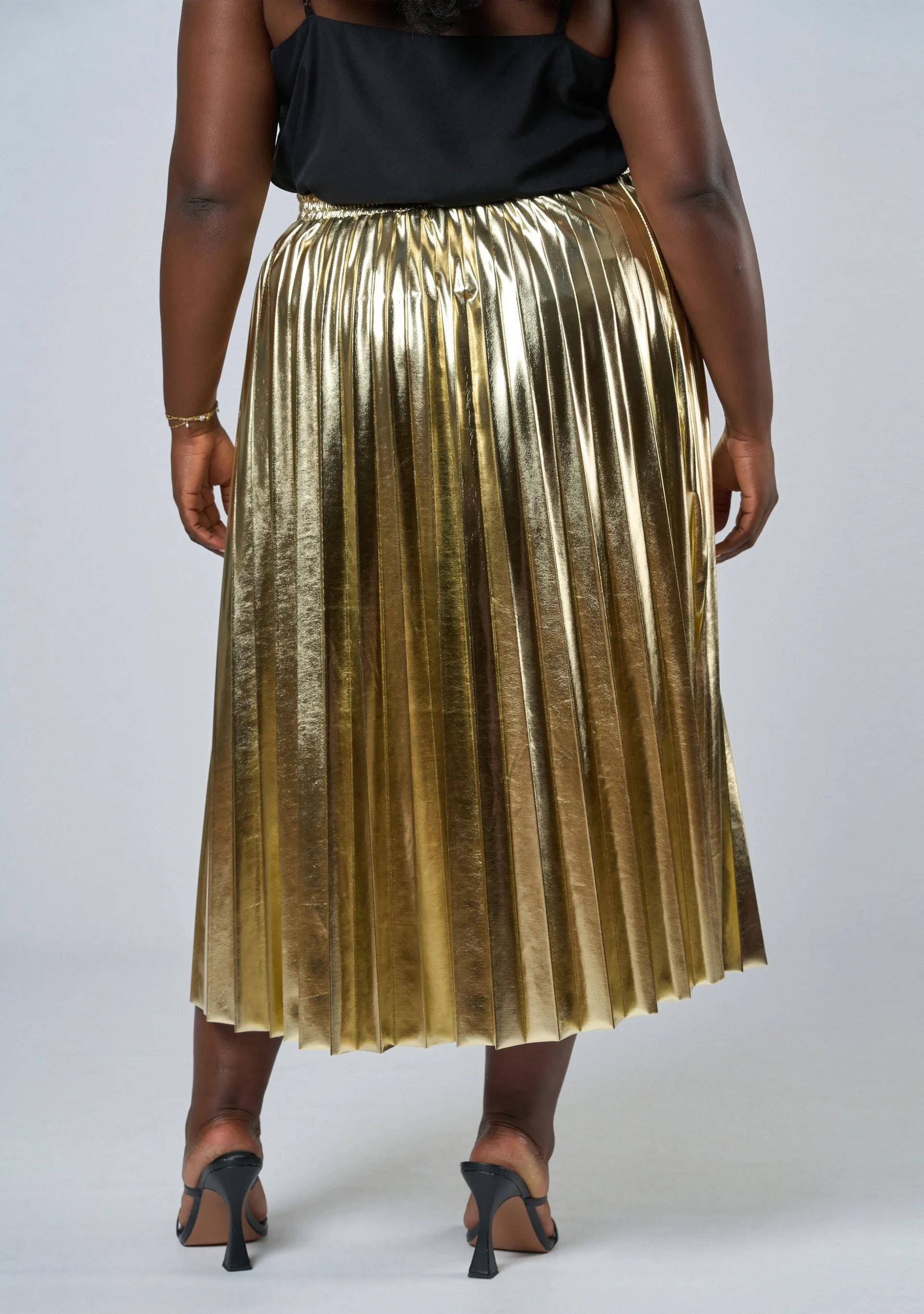 Halle Metallic Pleated Skirt