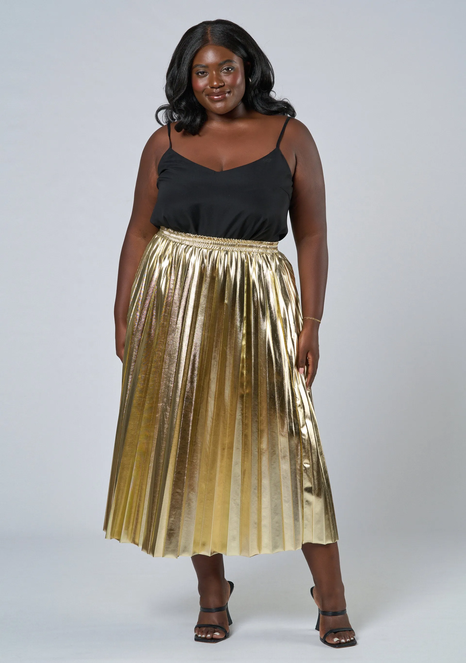 Halle Metallic Pleated Skirt