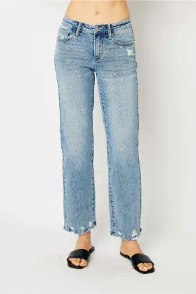 Judy Blue Mid Rise Medium Wash Destroy Straight Leg Jeans