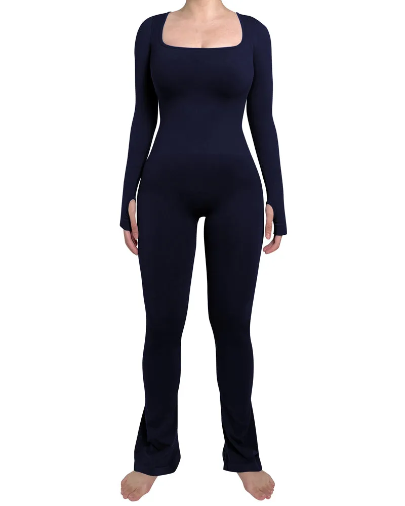 Long Sleeve Flare Jumpsuits for Women Seamless Wide Leg