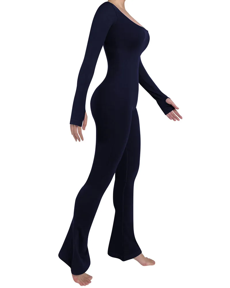 Long Sleeve Flare Jumpsuits for Women Seamless Wide Leg