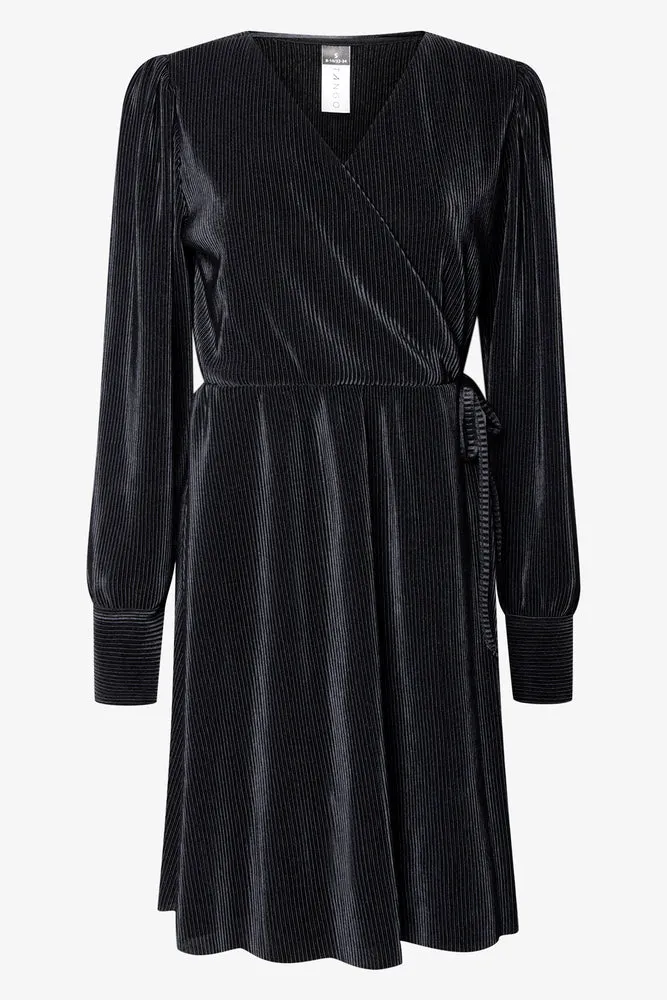 Long Sleeve Wrap Dress Black