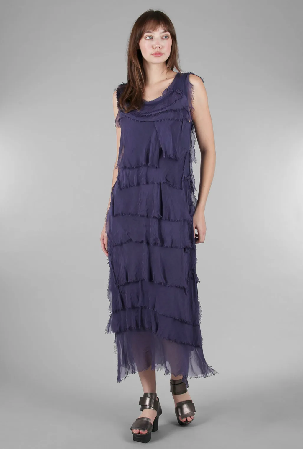 Long Tattered Tiers Dress, Aubergine