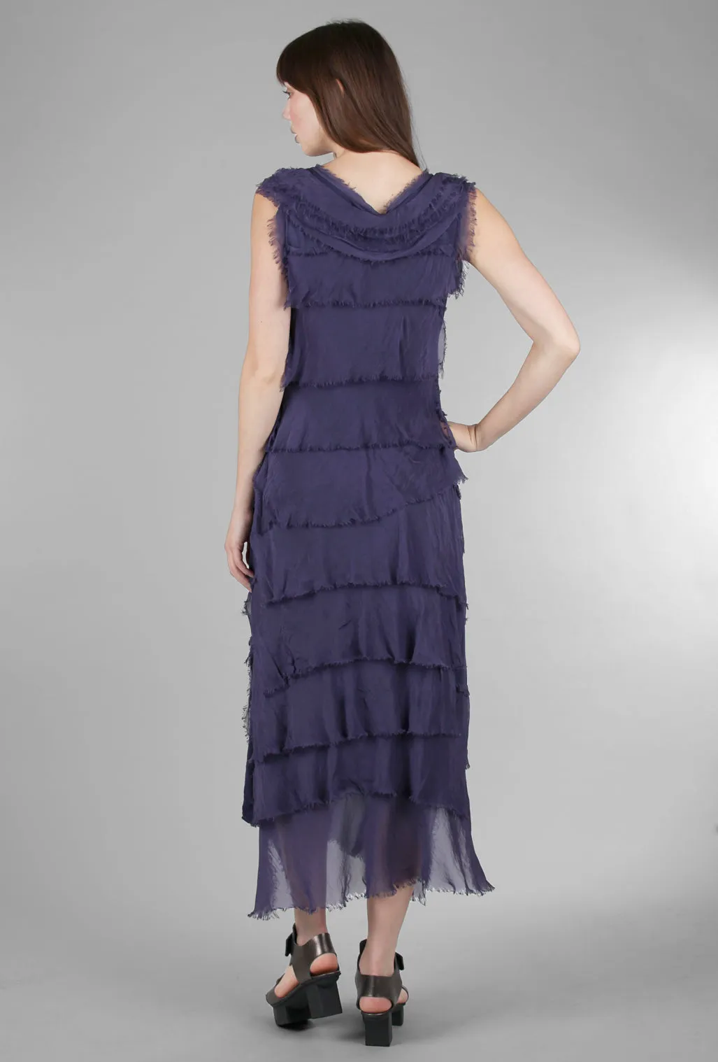 Long Tattered Tiers Dress, Aubergine