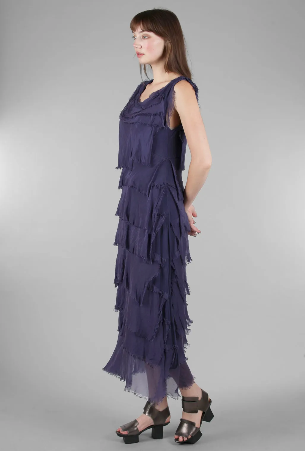 Long Tattered Tiers Dress, Aubergine