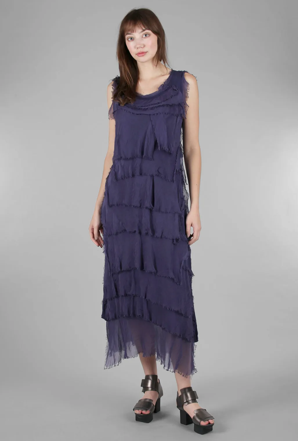 Long Tattered Tiers Dress, Aubergine