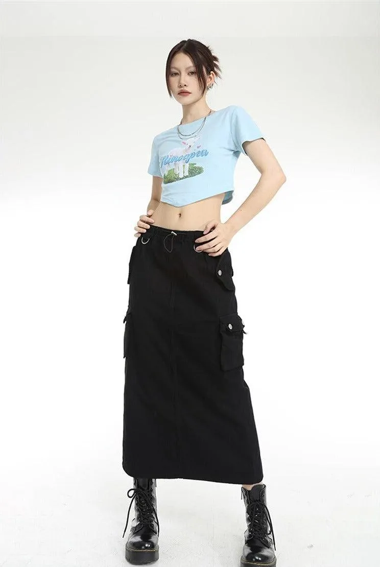 Low Rise Parachute Maxi Skirt