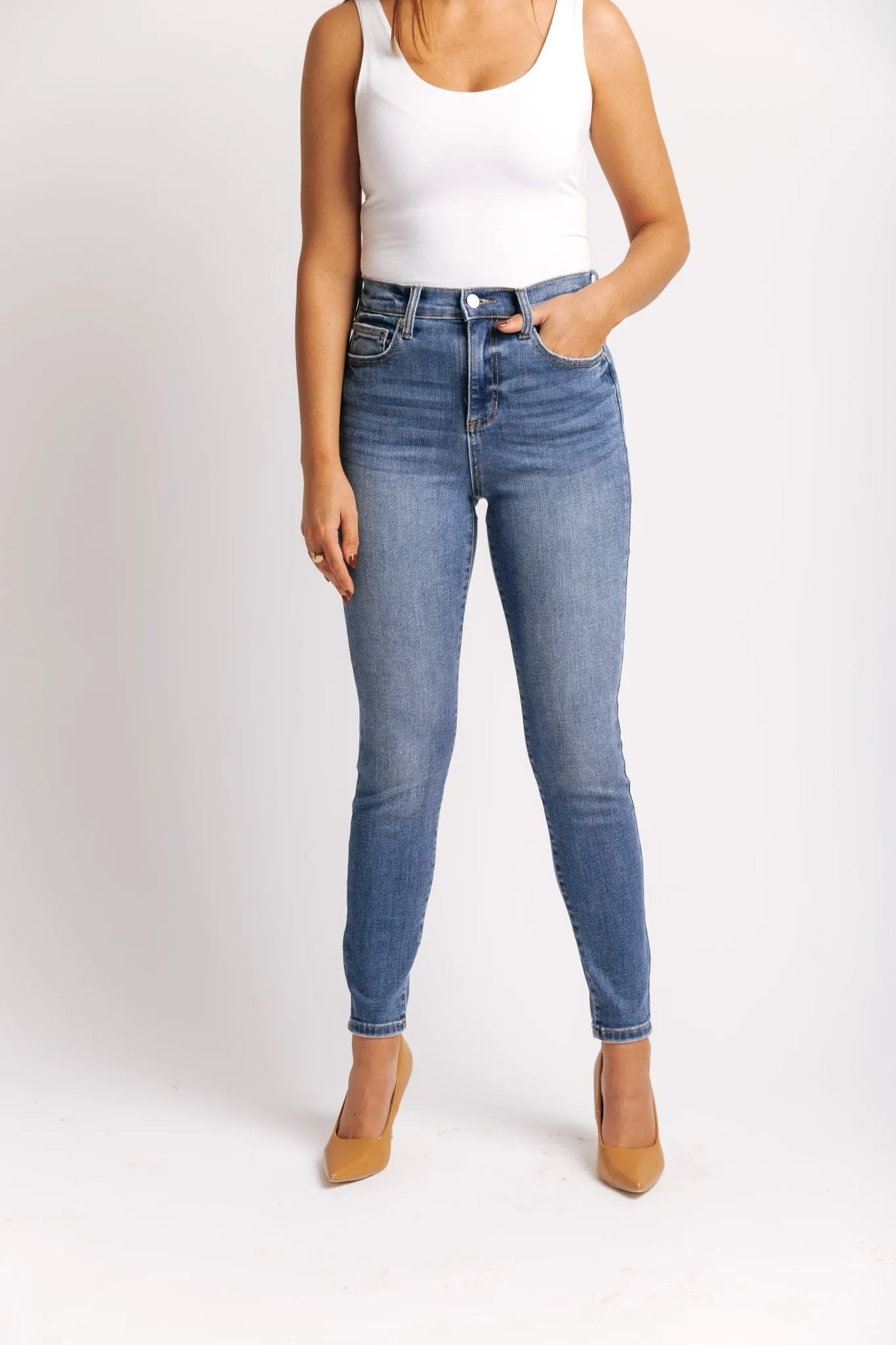 Medium Dark Wash High Rise Skinny Jeans