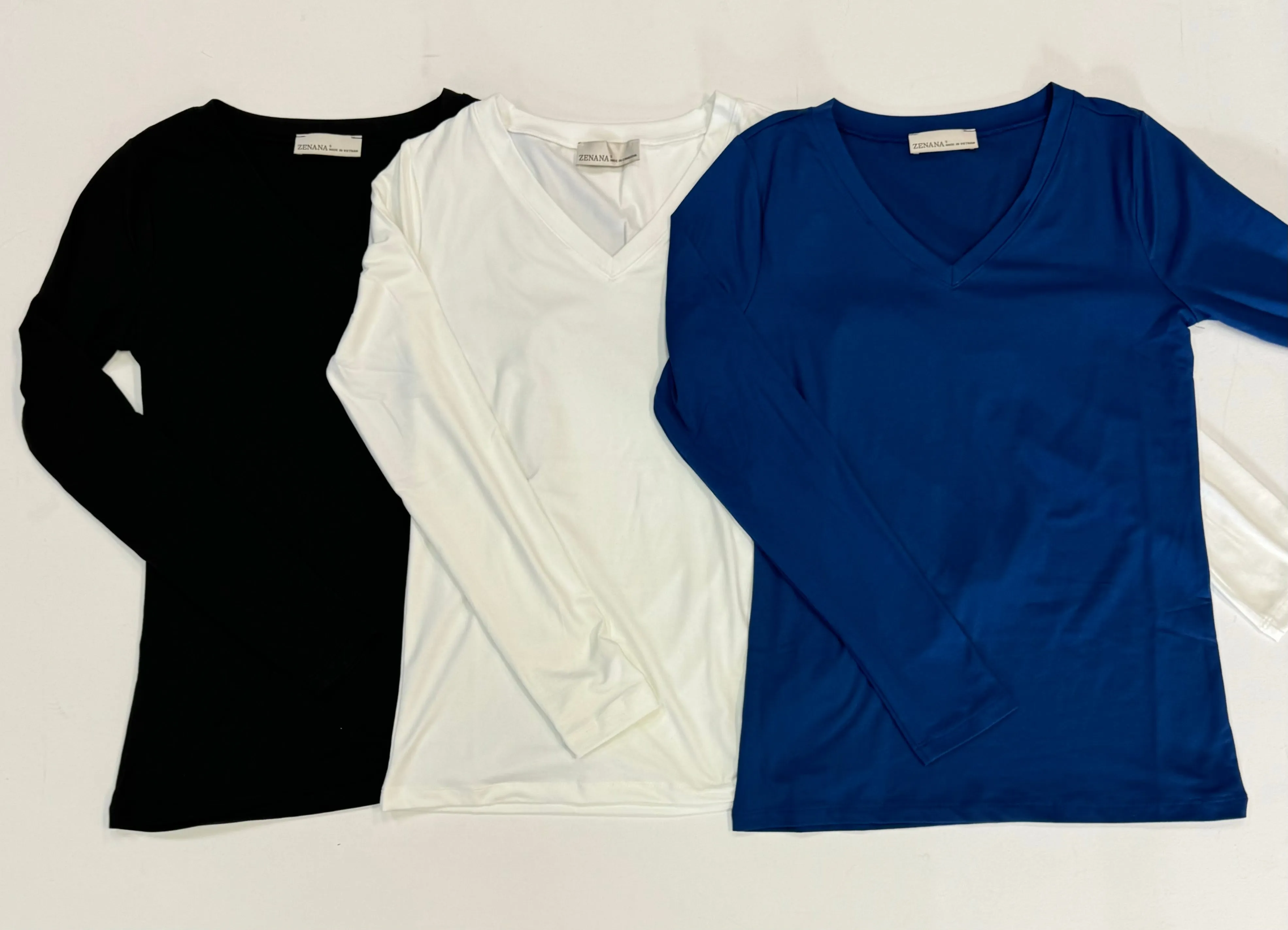 Microfiber V-Neck Long Sleeve Tee - Navy