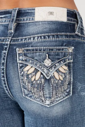 Miss Me Draped Feather Bootcut Jeans