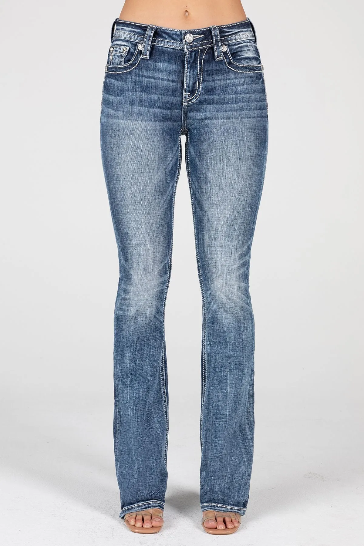 Miss Me Draped Feather Bootcut Jeans