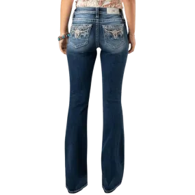 Miss Me Women's Tropical Longhorn High Rise Bootcut Jeans M3891B