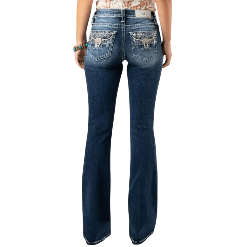 Miss Me Women's Tropical Longhorn High Rise Bootcut Jeans M3891B