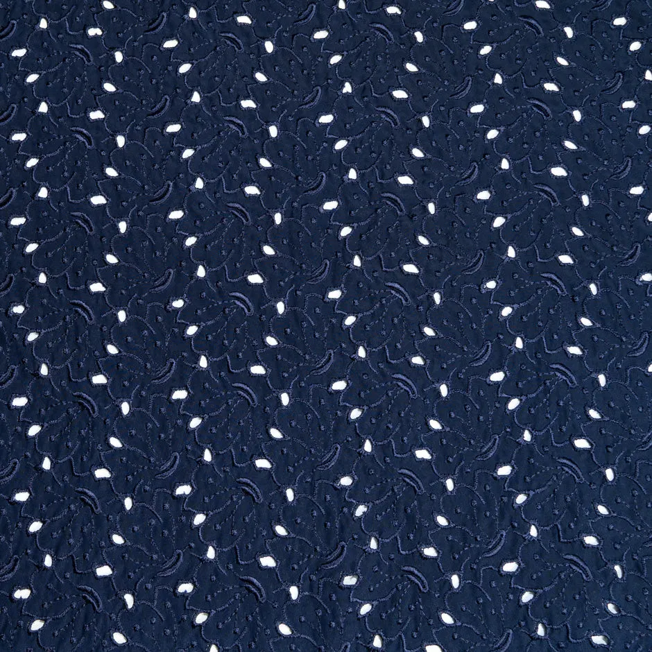 Navy Blue Floral Embroidered Silk