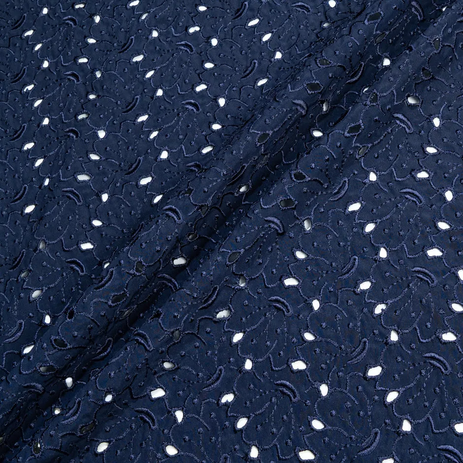 Navy Blue Floral Embroidered Silk