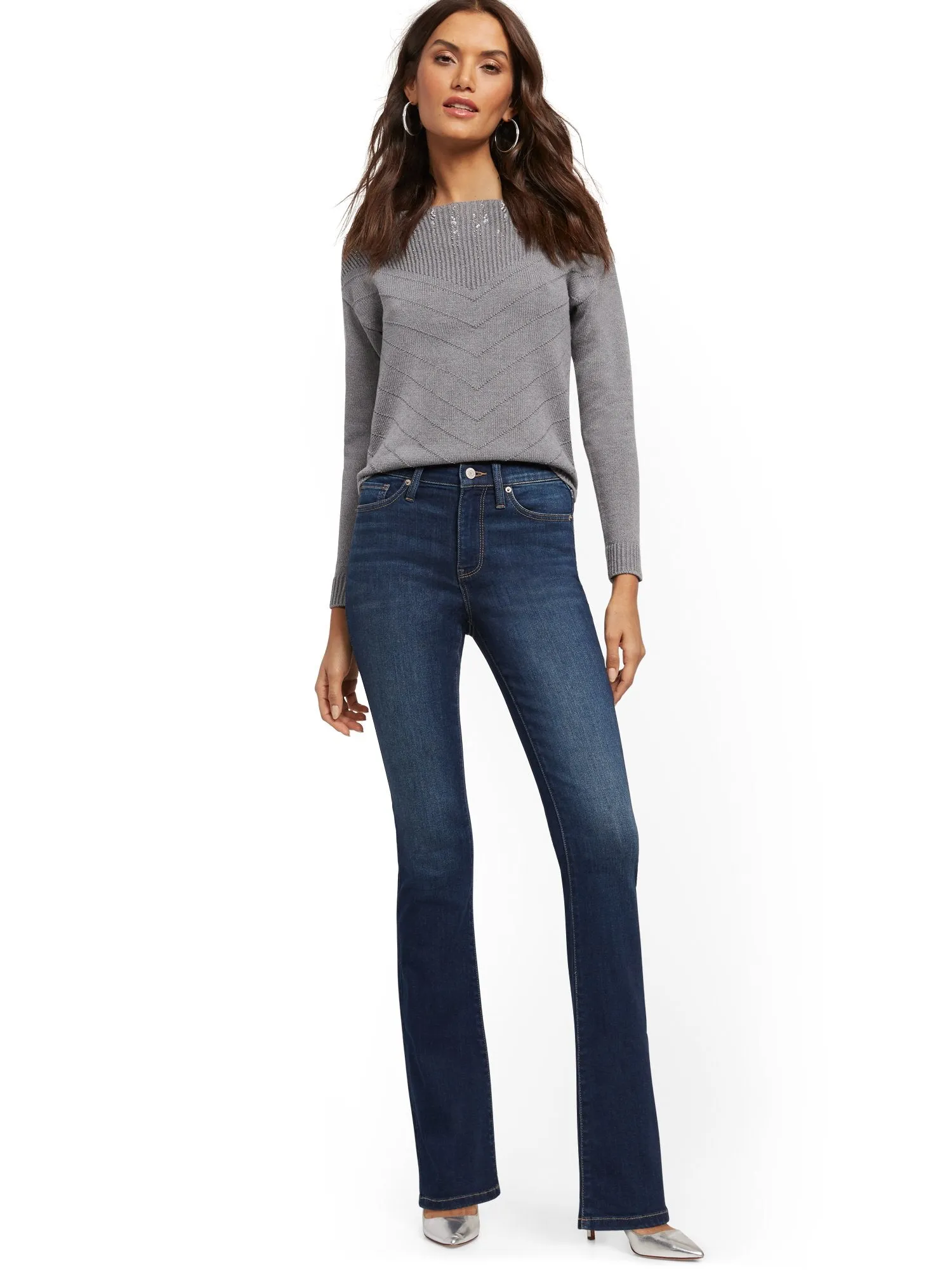 Petite High-Waisted Curvy Barely Bootcut Jeans - Bluebird Blue