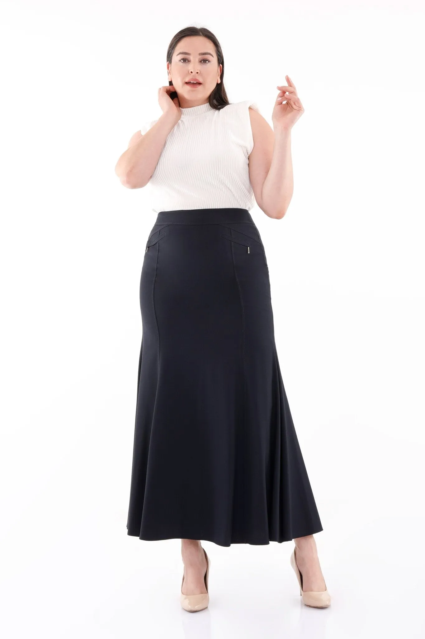 Plus Size Oversized Navy Maxi Fishtail Skirt