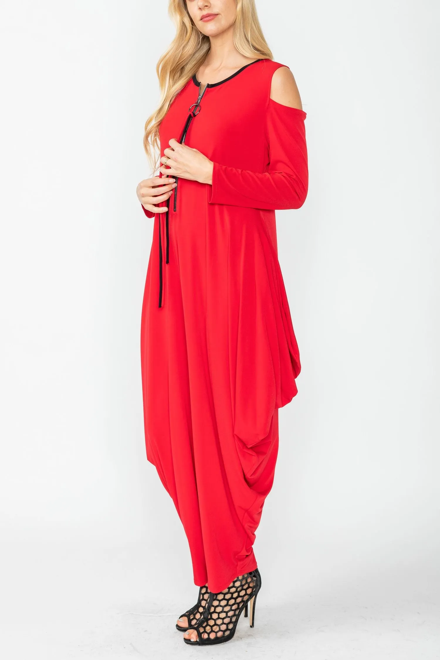 Red Cold Shoulder Sleeve Jumpsuits