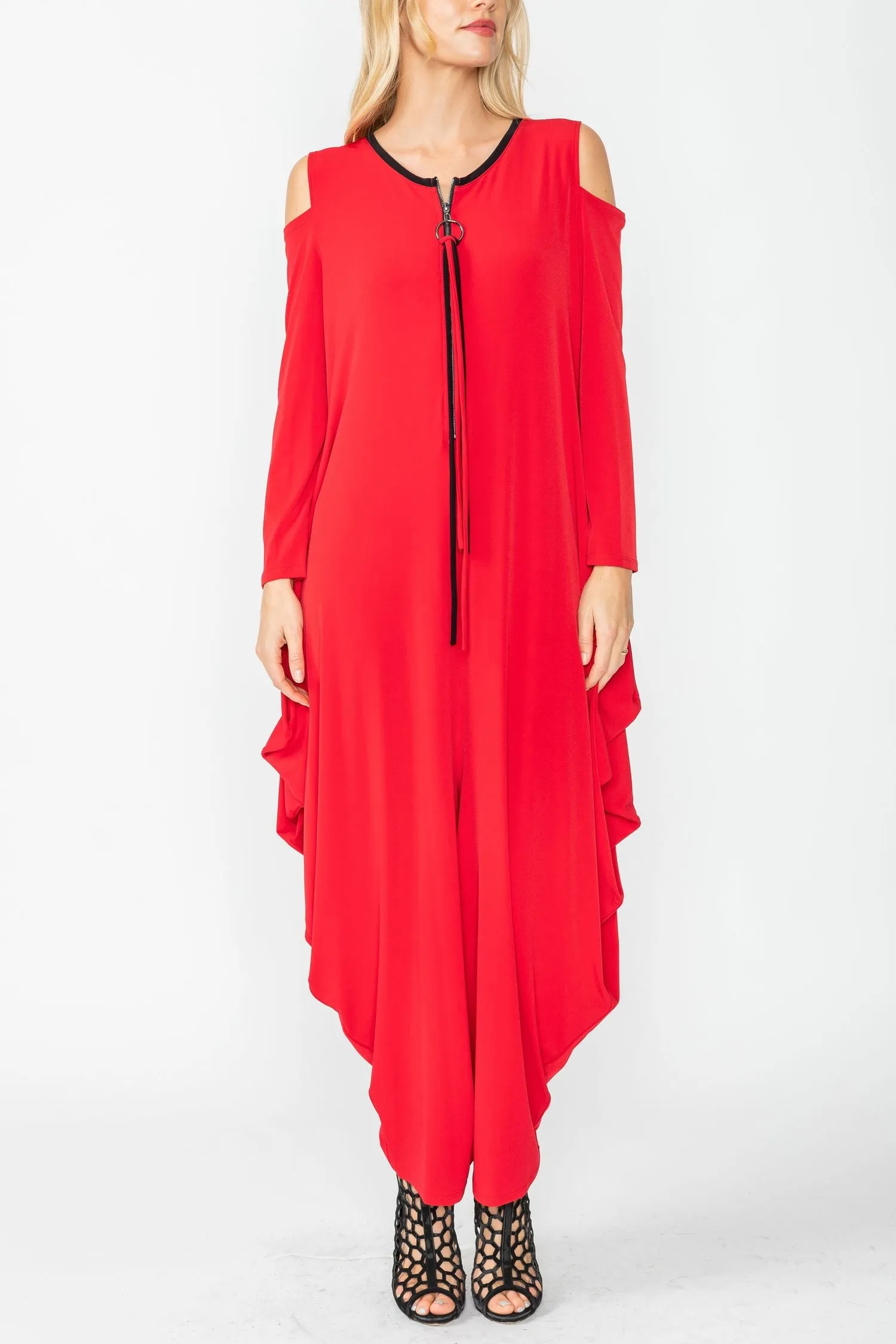 Red Cold Shoulder Sleeve Jumpsuits