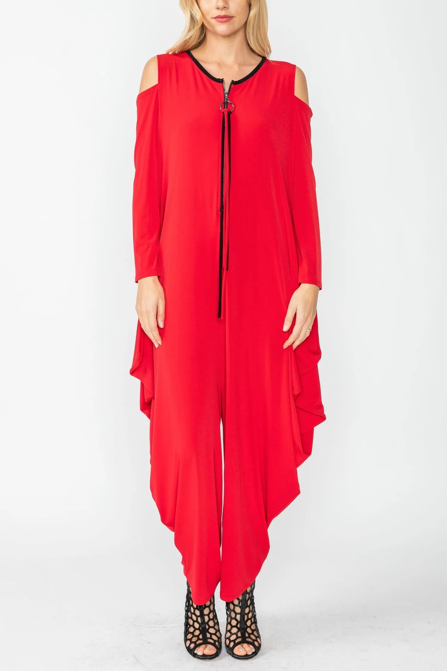 Red Cold Shoulder Sleeve Jumpsuits