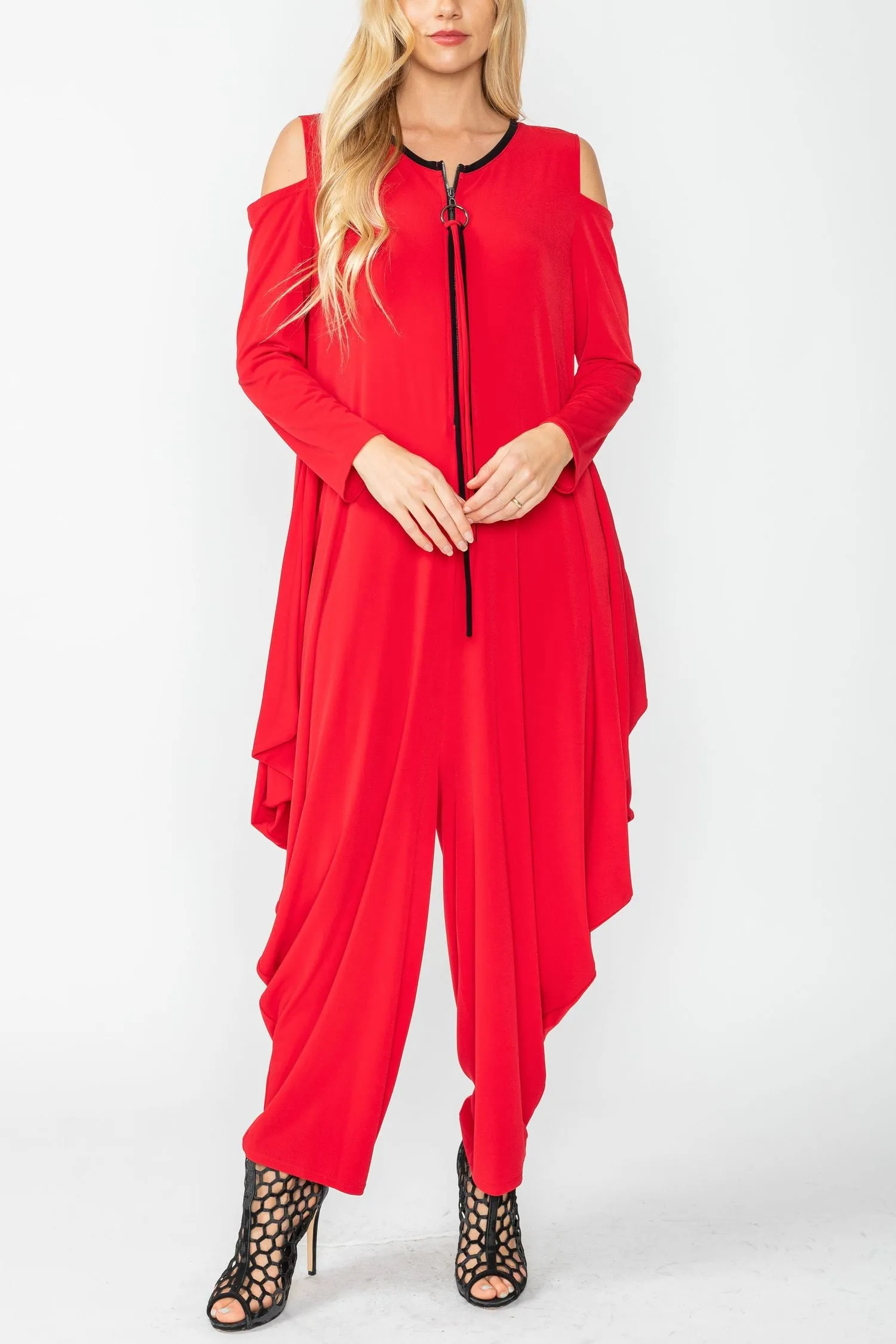 Red Cold Shoulder Sleeve Jumpsuits