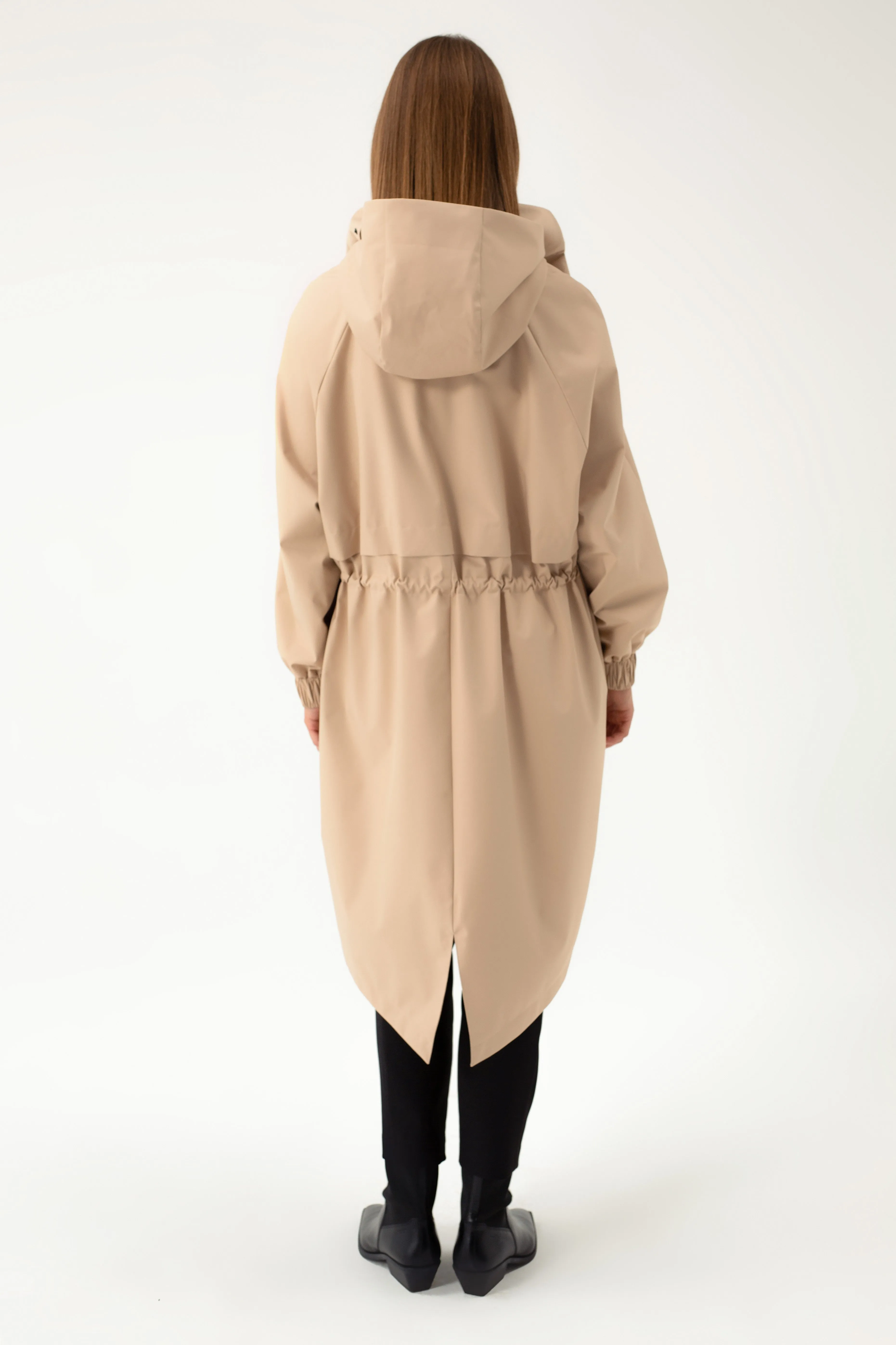 SAND COLORED RAINCOAT WITH HIDDEN HOOD