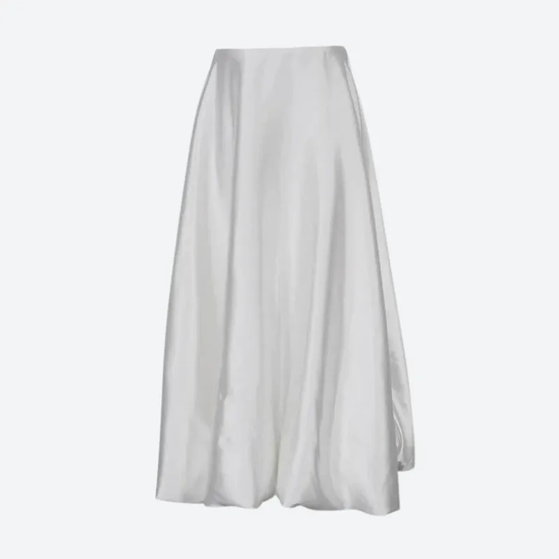 Satin A-Line Bubble Midi Skirt