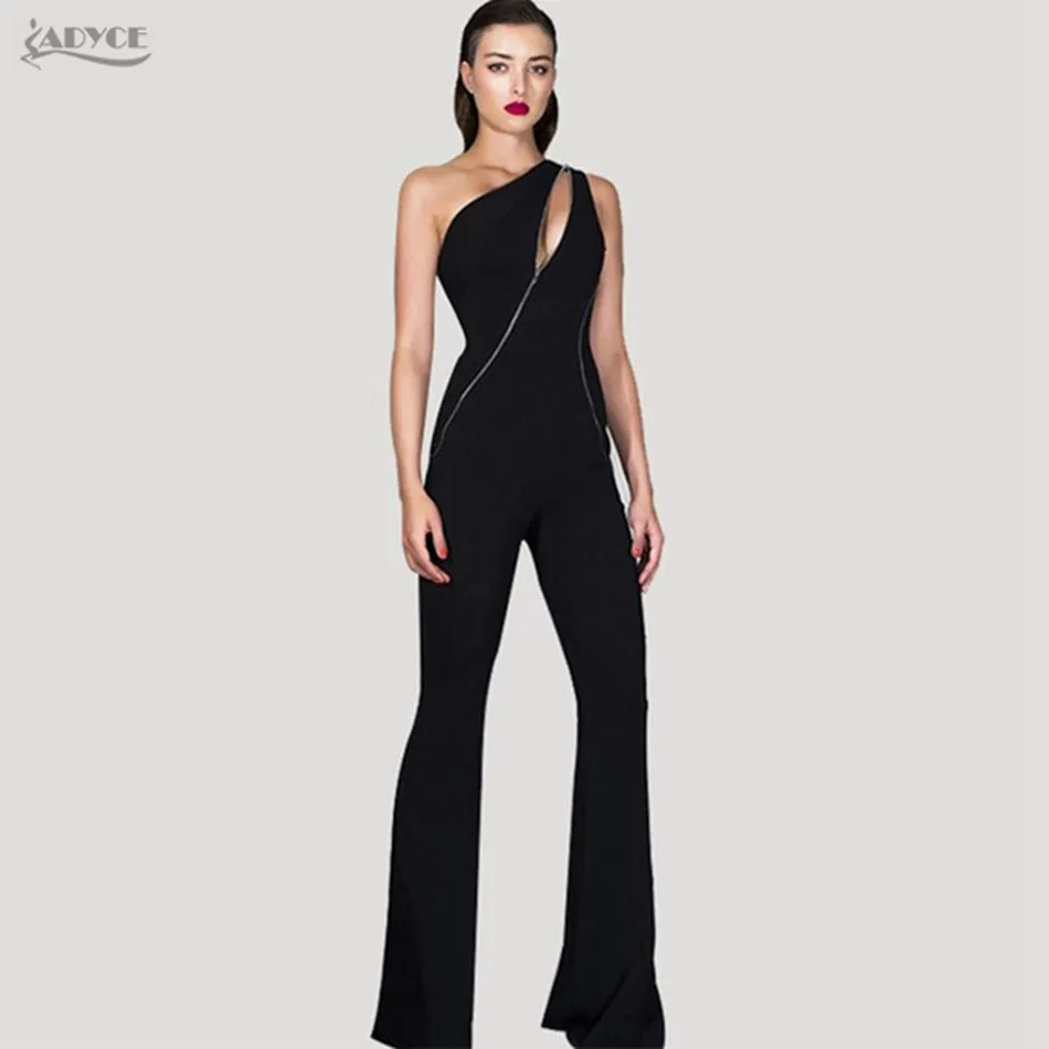 Sexy Black One Shoulder Bandage Long Women Jumpsuit