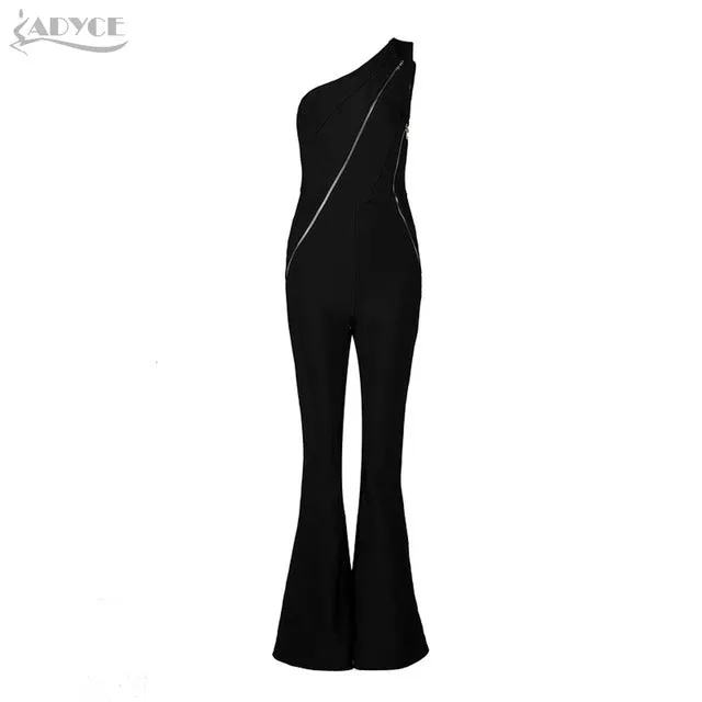 Sexy Black One Shoulder Bandage Long Women Jumpsuit