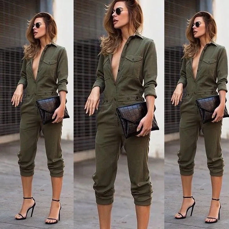 Slim Bodycon Jumpsuit Vintage Romper Long Jumpsuit