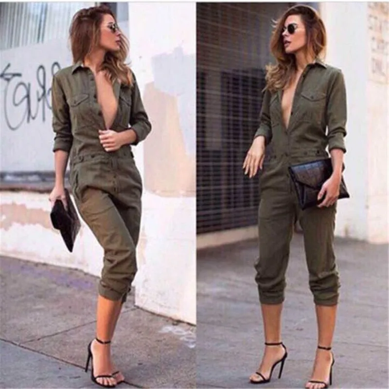 Slim Bodycon Jumpsuit Vintage Romper Long Jumpsuit