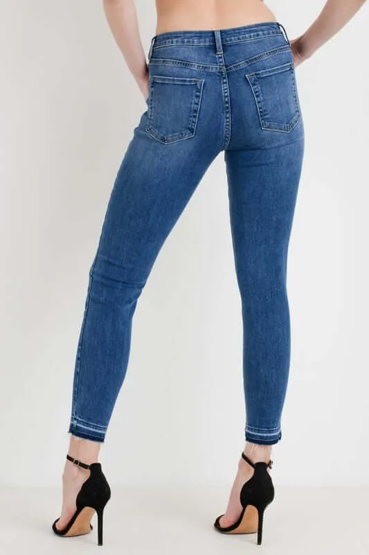 Stretch Ankle Raw Hem High Rise Jeans - Clearance Final Sale