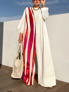 Striped Long Sleeves Loose Jumpsuits