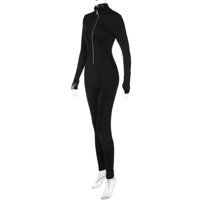 Uniwim Fitness Outfit Female Jumpsuits Casual Sporty Workout Zipper Jumpsuit Women Rompers Long Sleeve Skinny Activity Wear Overalls