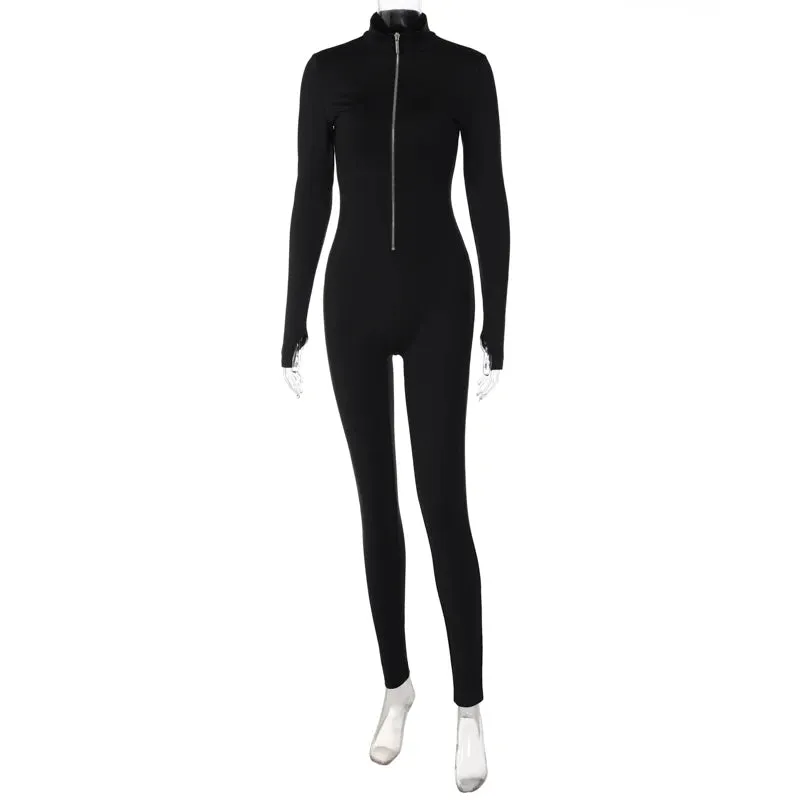 Uniwim Fitness Outfit Female Jumpsuits Casual Sporty Workout Zipper Jumpsuit Women Rompers Long Sleeve Skinny Activity Wear Overalls