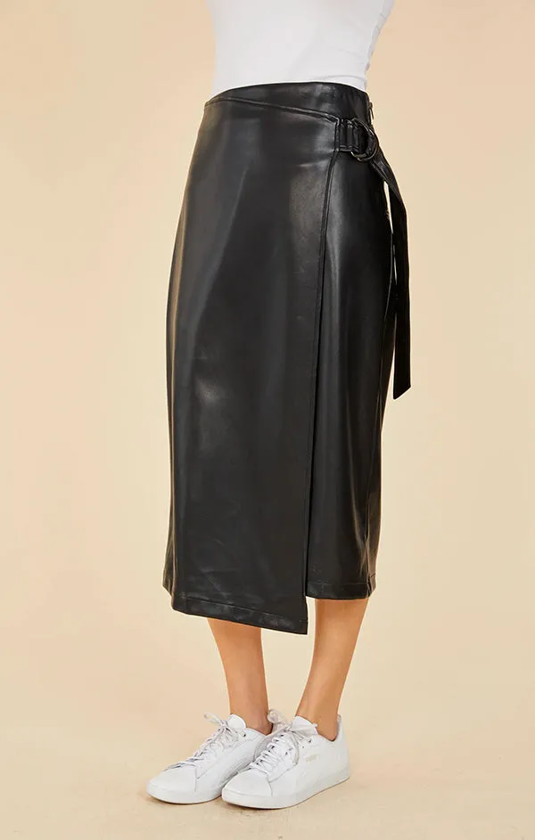 Vegan Leather Wrap Skirt