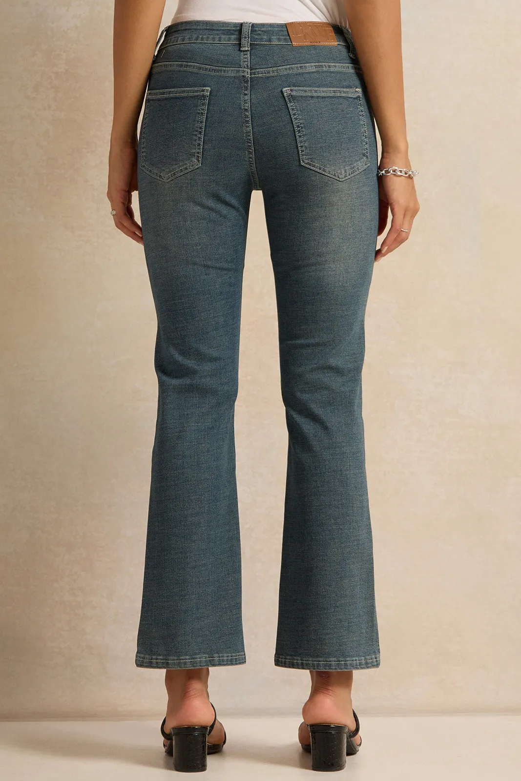 Women Blue Front Pocket Flared Jeans