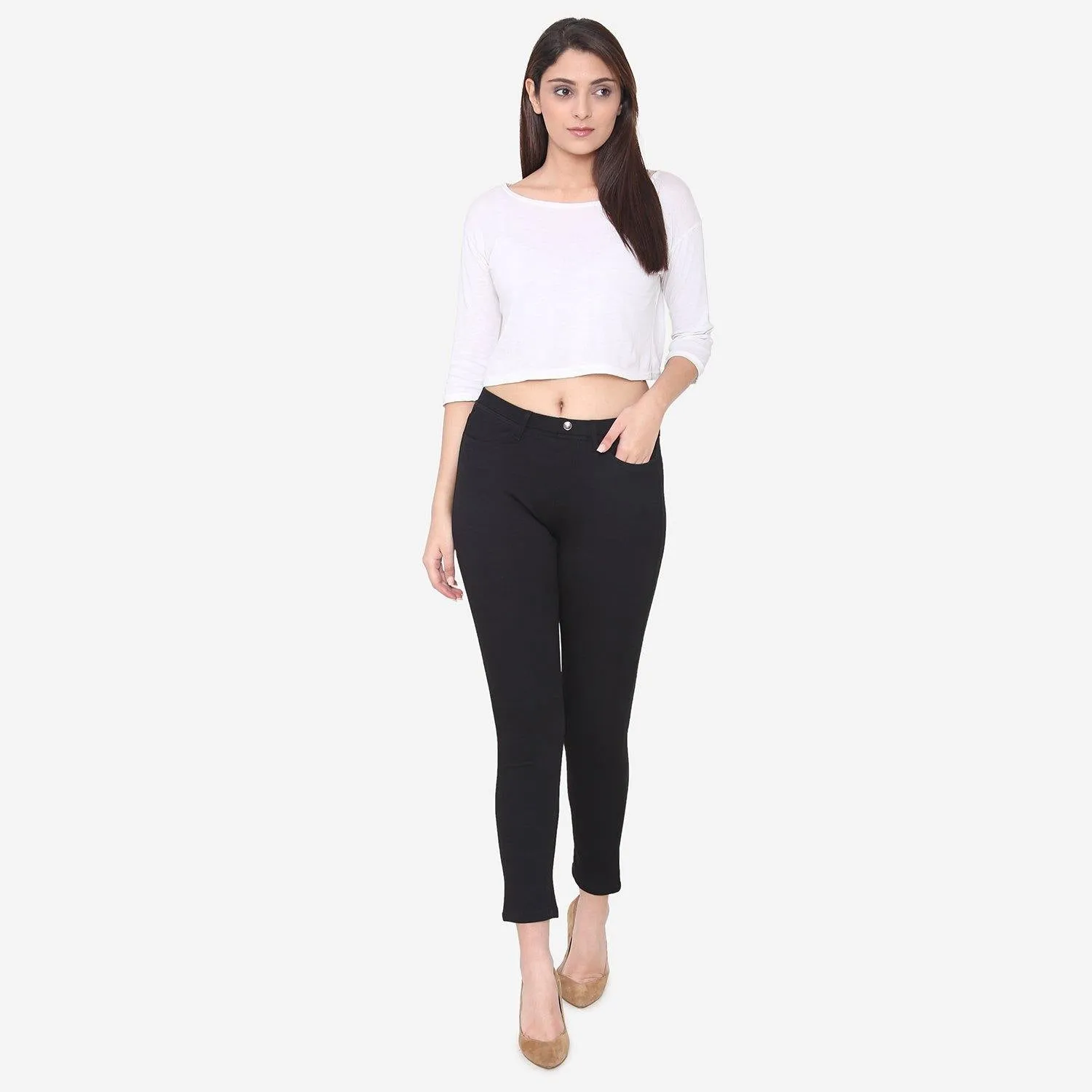 Women's Cotton Stretchable Jeggings - Black