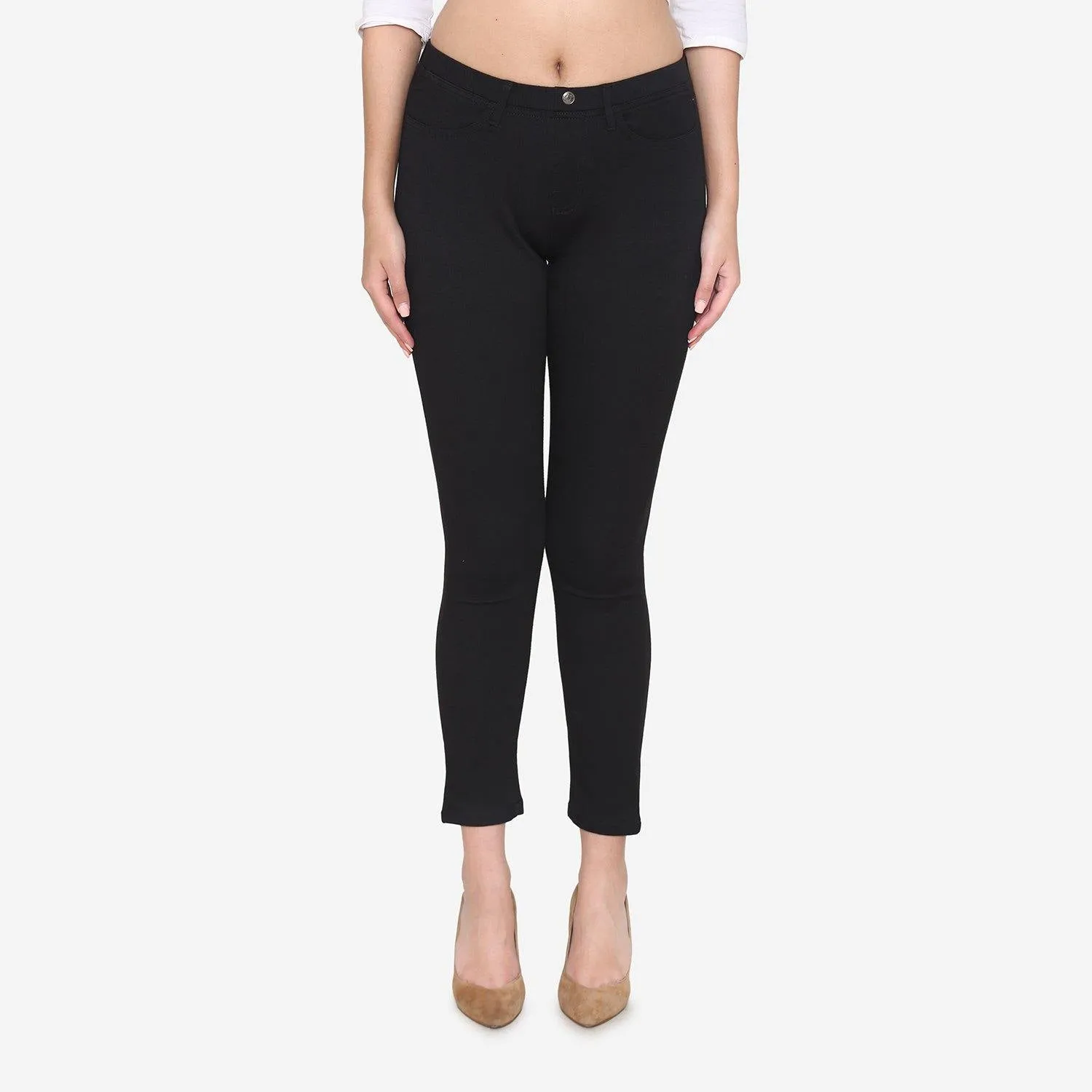 Women's Cotton Stretchable Jeggings - Black