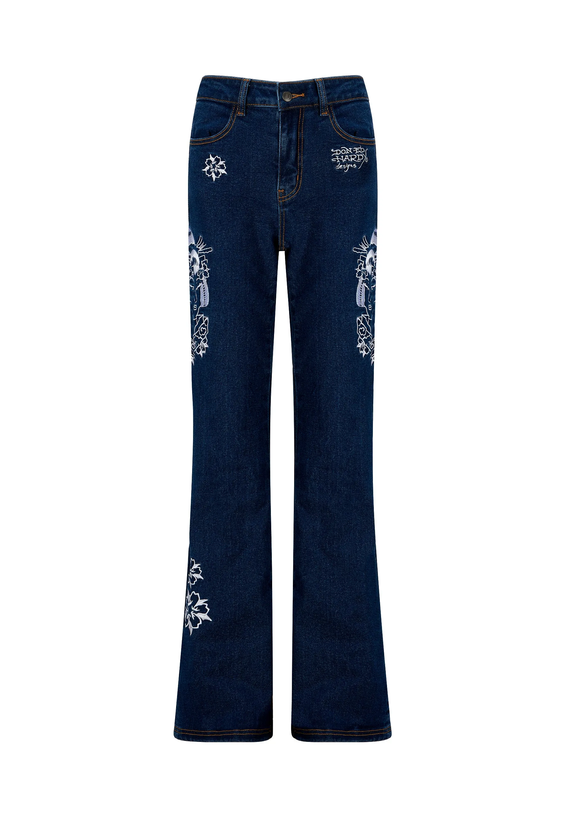 Womens Geisha Mirror Flared Denim Trousers Jeans - Indigo