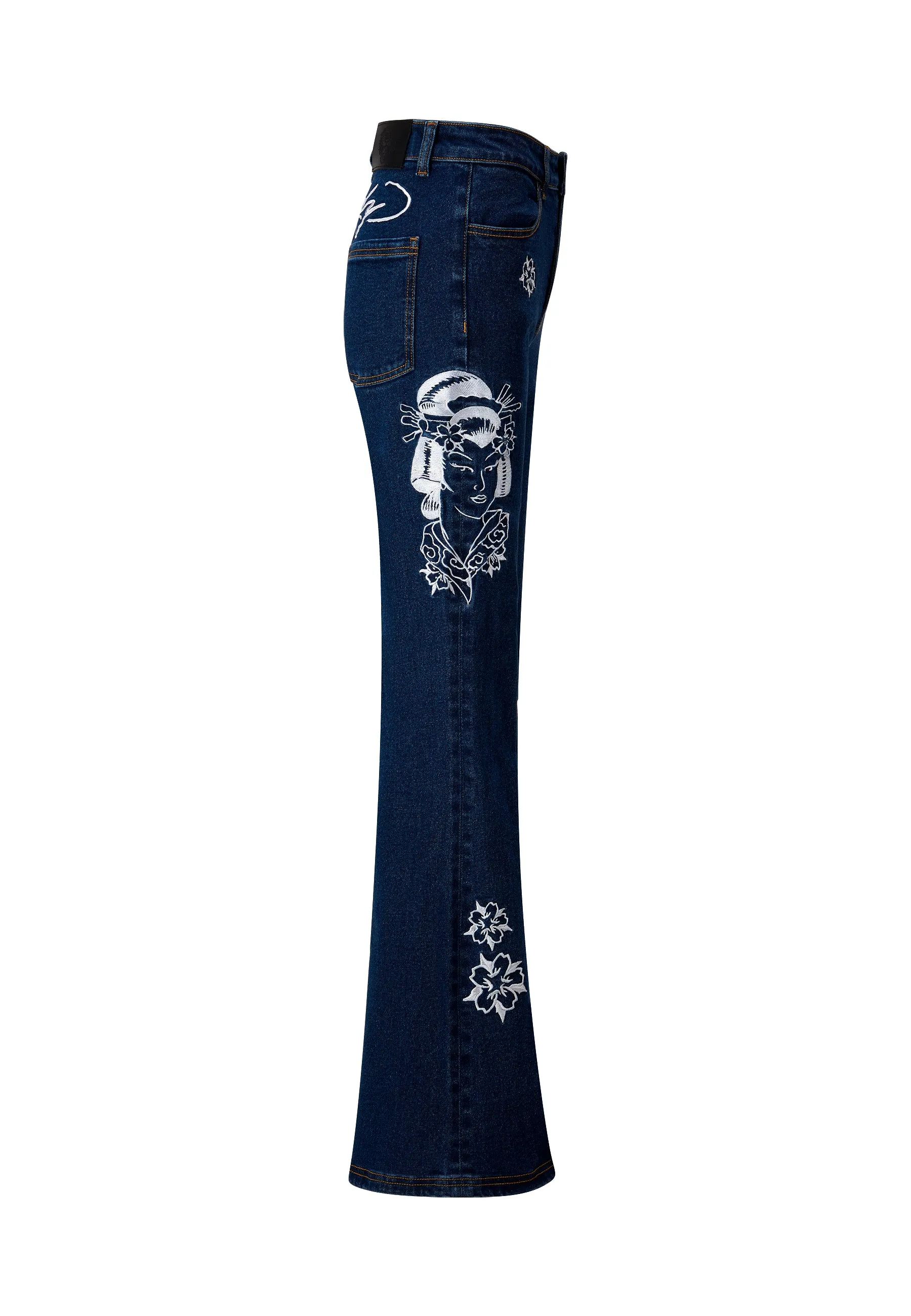 Womens Geisha Mirror Flared Denim Trousers Jeans - Indigo