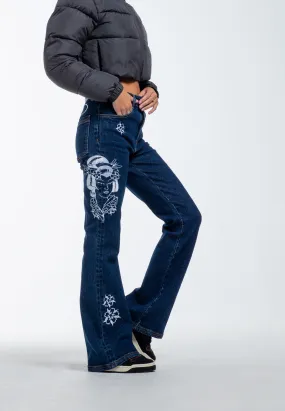 Womens Geisha Mirror Flared Denim Trousers Jeans - Indigo